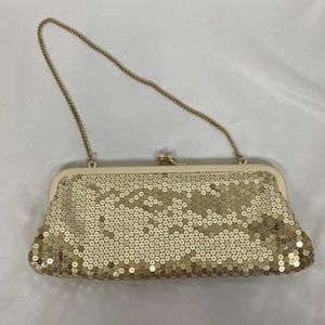 LOFT Gold Sequin Wristlet Clutch